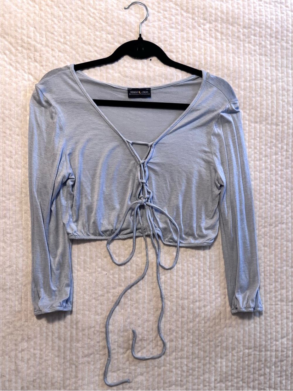 Midnight Lovers Light Blue Lace Up Long Sleeve Crop~Top